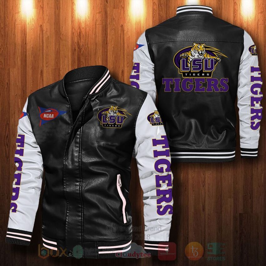 TOP NCAA LSU Tigers All Over Print Bomber Leather Jacket 12