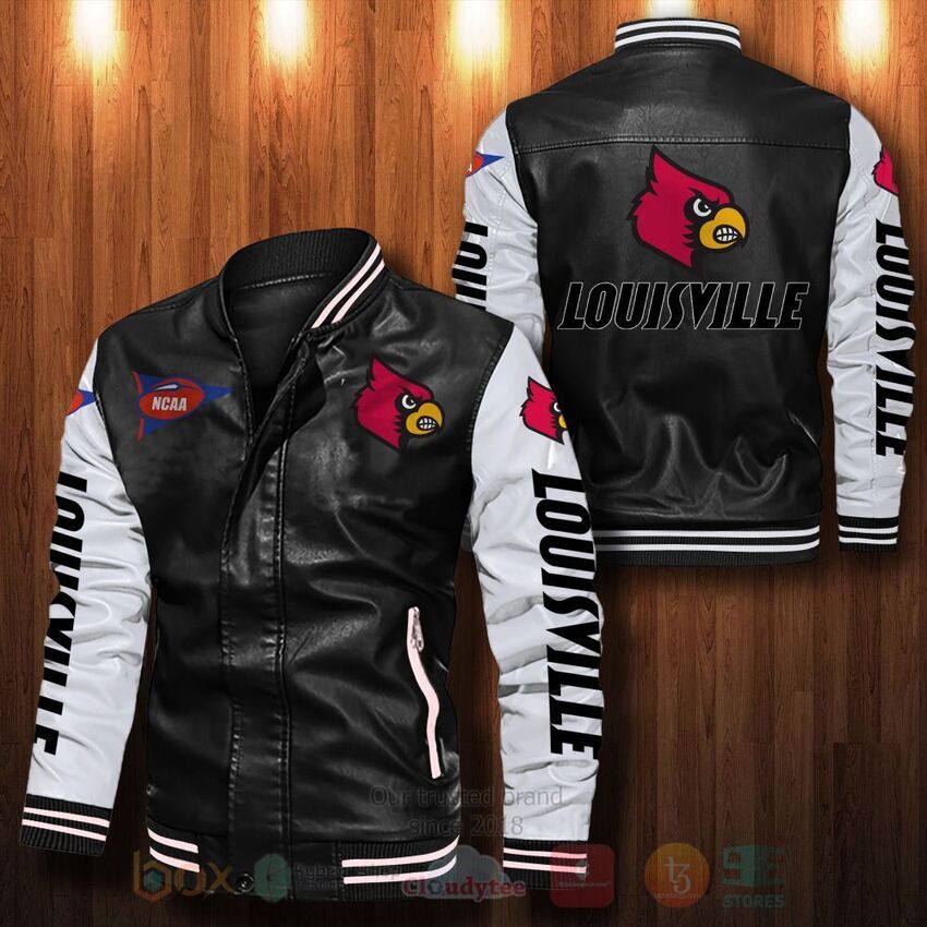 TOP NCAA Louisville Cardinals All Over Print Bomber Leather Jacket 13