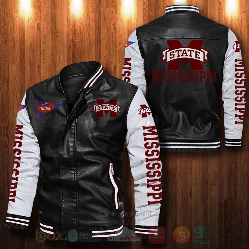 TOP NCAA Mississippi State Bulldogs All Over Print Bomber Leather Jacket 12