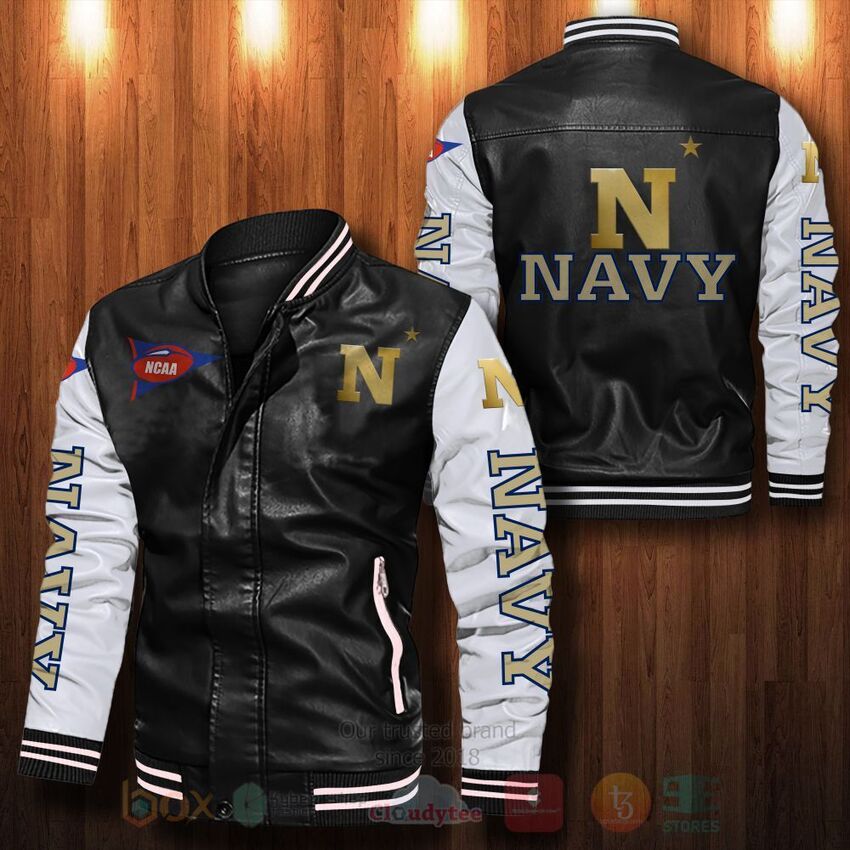 TOP NCAA Navy Midshipmen All Over Print Bomber Leather Jacket 13