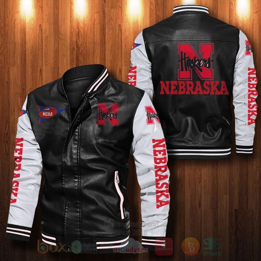 TOP NCAA Nebraska Cornhuskers All Over Print Bomber Leather Jacket 12