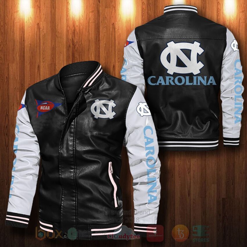 TOP NCAA North Carolina Tar Heels All Over Print Bomber Leather Jacket 12