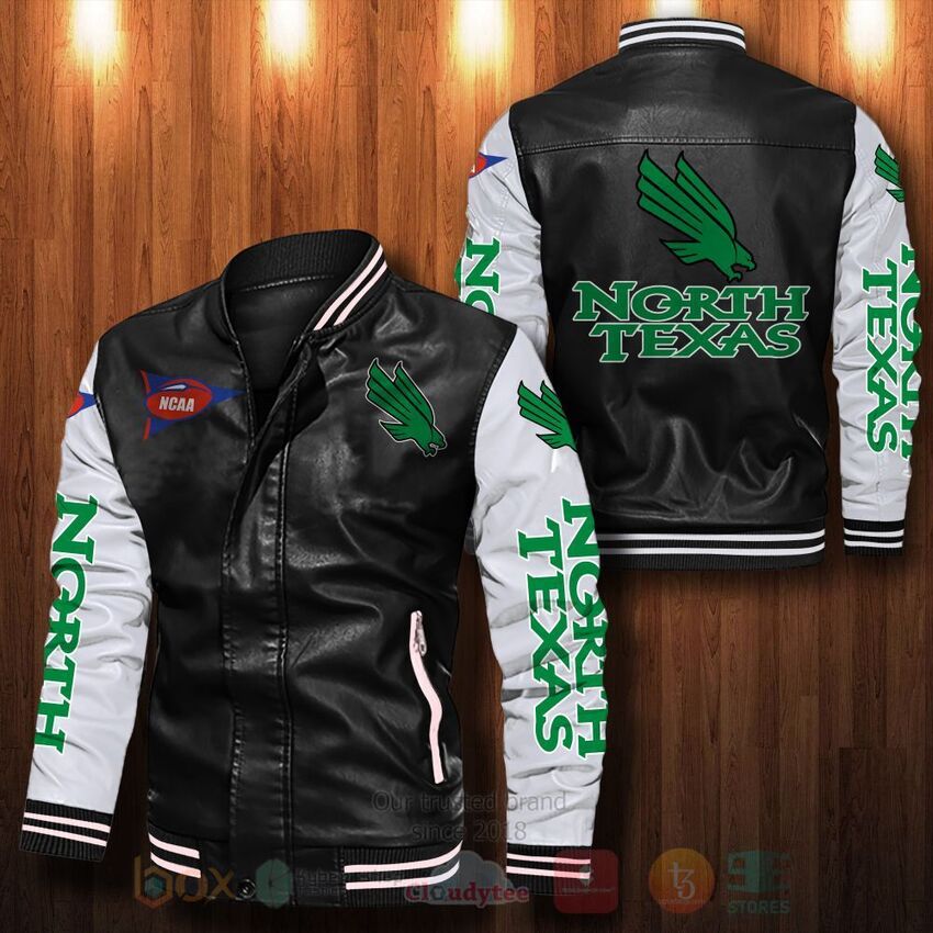 TOP NCAA North Texas Mean Green All Over Print Bomber Leather Jacket 12