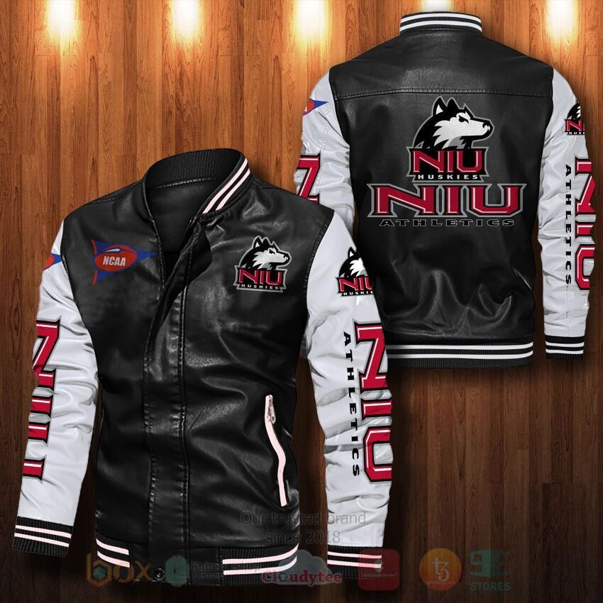 TOP NCAA Northern Illinois Huskies All Over Print Bomber Leather Jacket 12