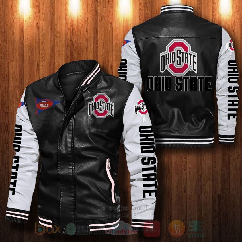 TOP NCAA Ohio State Buckeyes All Over Print Bomber Leather Jacket 13