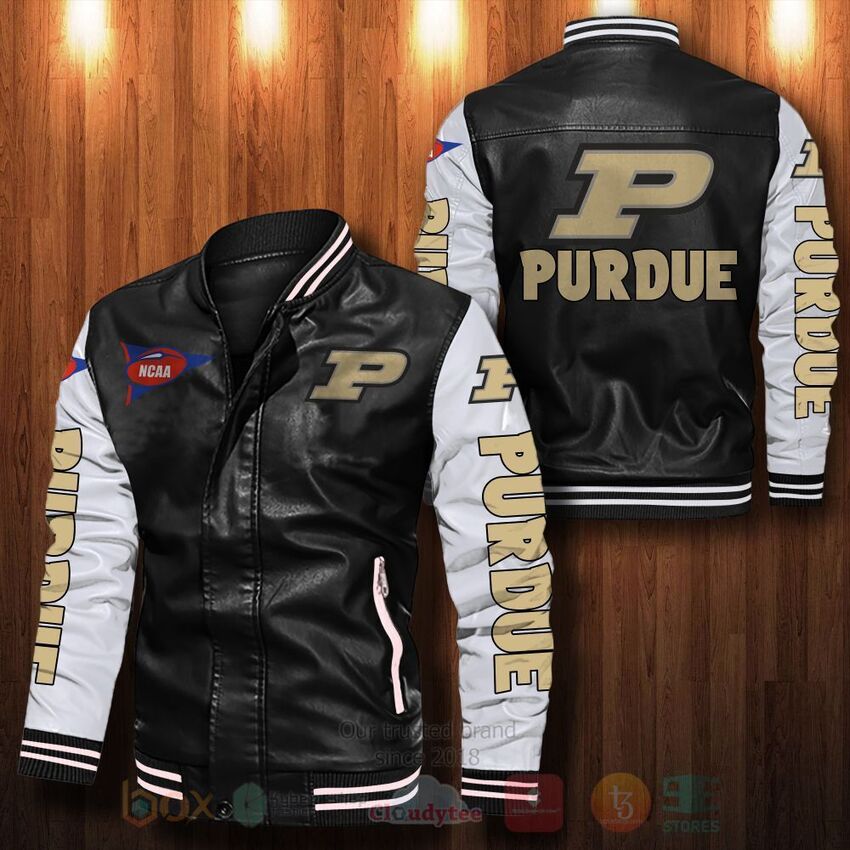 TOP NCAA Purdue Boilermakers All Over Print Bomber Leather Jacket 12