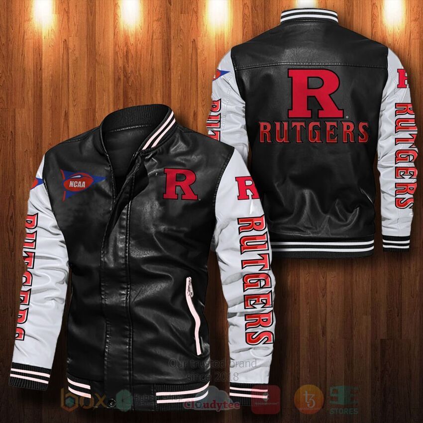 TOP NCAA Rutgers Scarlet Knights All Over Print Bomber Leather Jacket 13