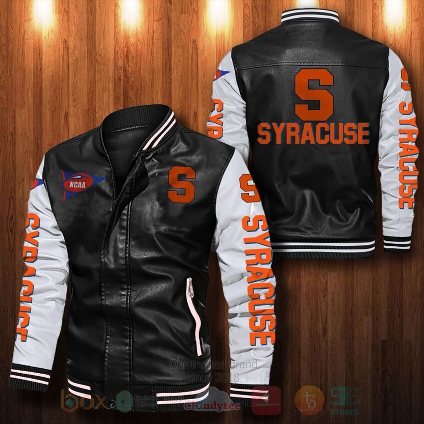 TOP NCAA Syracuse Orange All Over Print Bomber Leather Jacket 13