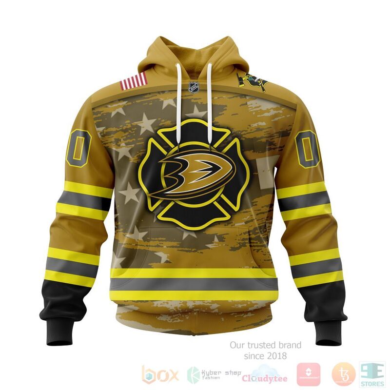 TOP NHL Anaheim Ducks Honnor Firefighter Yellow All Over Print Custom 3D Hoodie, Shirt 14