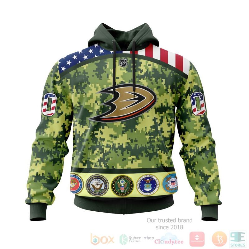 TOP NHL Anaheim Ducks Honor Military Green Camo Color All Over Print Custom 3D Hoodie, Shirt 1