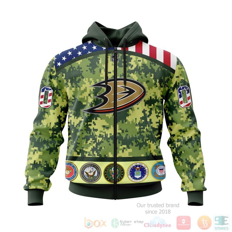 TOP NHL Anaheim Ducks Honor Military Green Camo Color All Over Print Custom 3D Hoodie, Shirt 2