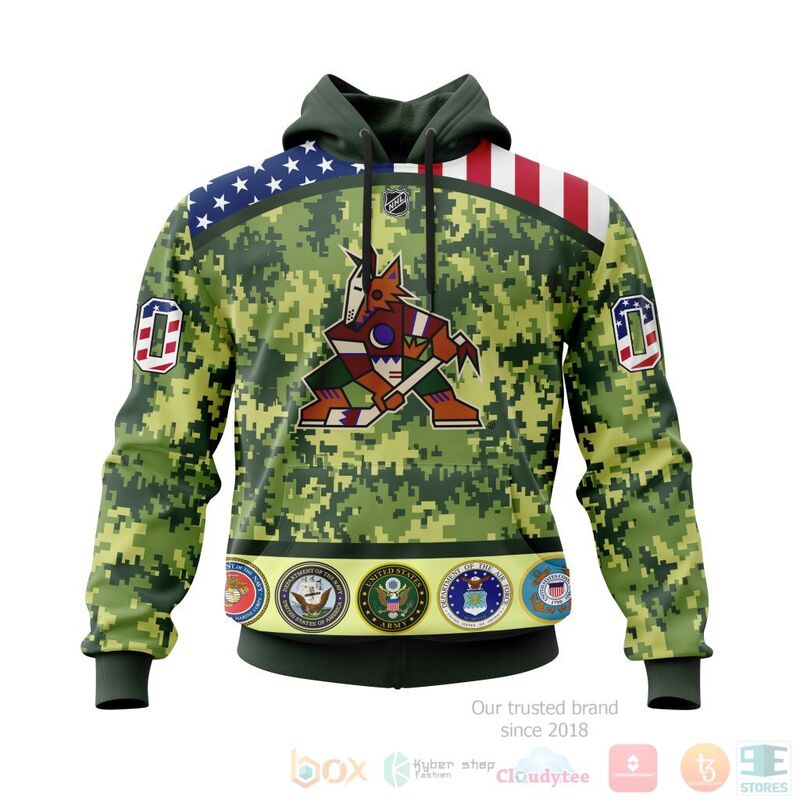 TOP NHL Arizona Coyotes Honor Military Green Camo Color All Over Print Custom 3D Hoodie, Shirt 17
