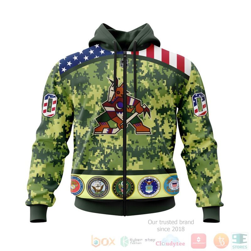 TOP NHL Arizona Coyotes Honor Military Green Camo Color All Over Print Custom 3D Hoodie, Shirt 2