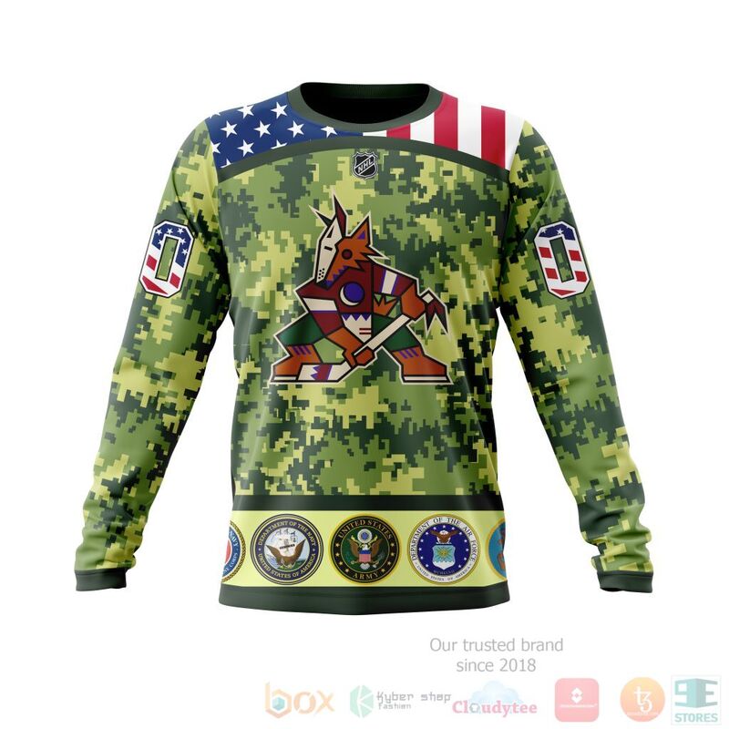 TOP NHL Arizona Coyotes Honor Military Green Camo Color All Over Print Custom 3D Hoodie, Shirt 3