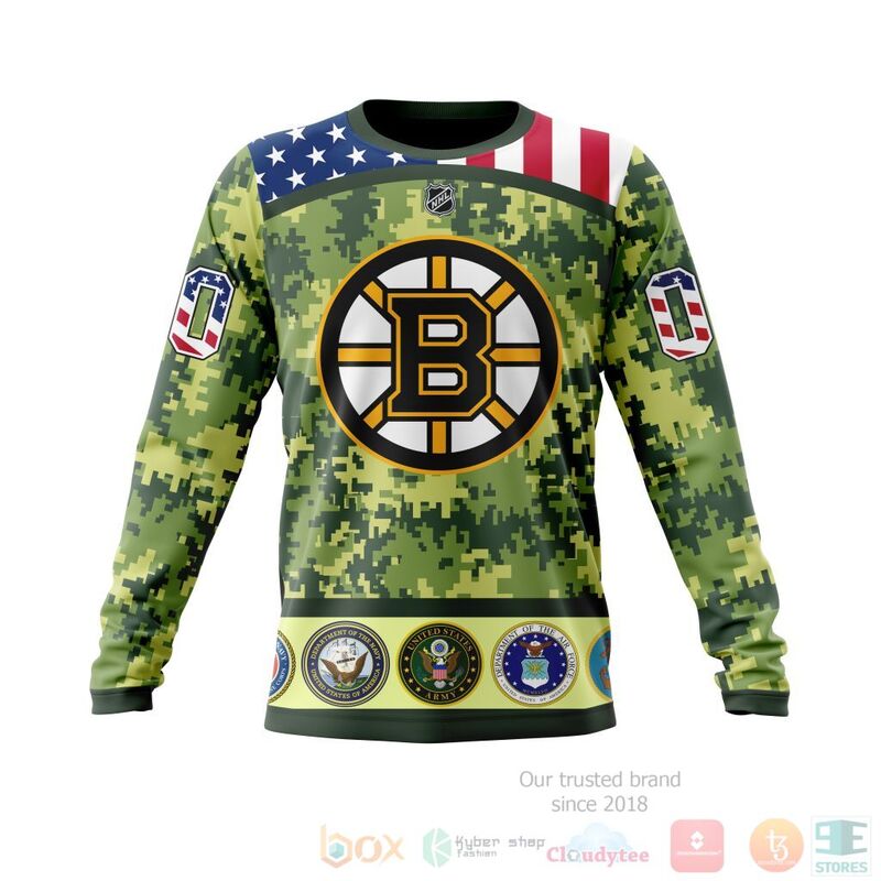 TOP NHL Boston Bruins Honor Military Green Camo Color All Over Print Custom 3D Hoodie, Shirt 22