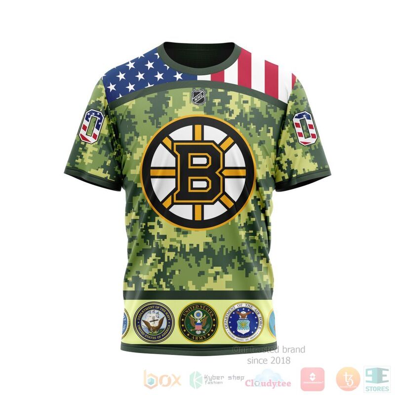 TOP NHL Boston Bruins Honor Military Green Camo Color All Over Print Custom 3D Hoodie, Shirt 4