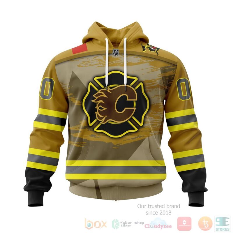 TOP NHL Calgary Flames Honnor Firefighter Yellow All Over Print Custom 3D Hoodie, Shirt 15