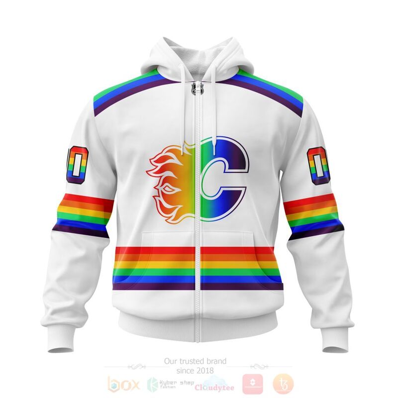 Alternative view of TOP NHL Calgary Flames White LGBT Pride Personalized Custom 3D T-Shirt, Hoodie