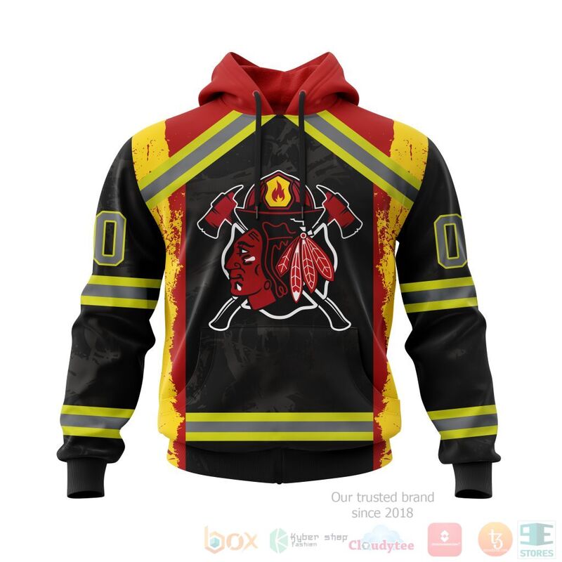 TOP NHL Chicago BlackHawks Honnor Firefighter Black All Over Print Custom 3D Hoodie, Shirt 14
