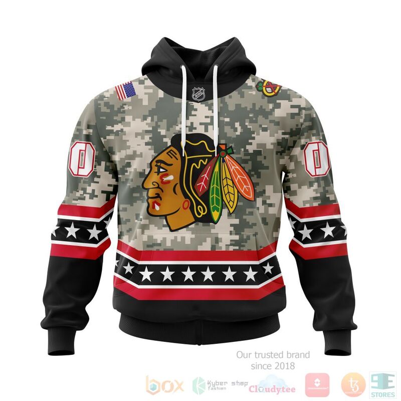 TOP NHL Chicago BlackHawks Honor Military White Camo Color All Over Print Custom 3D Hoodie, Shirt 15