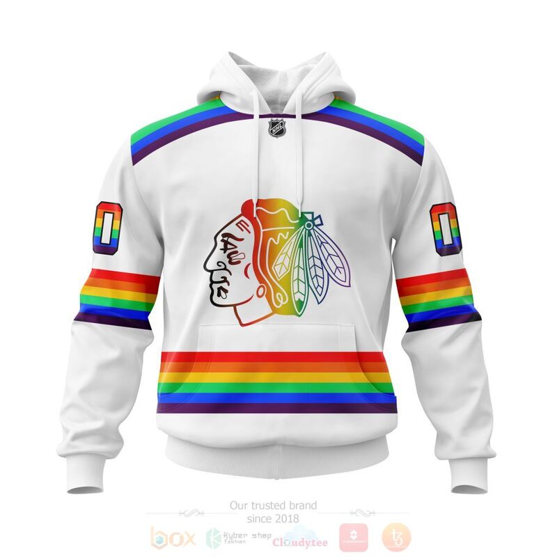 TOP NHL Chicago BlackHawks LGBT Pride White Personalized Custom 3D T-Shirt, Hoodie 14