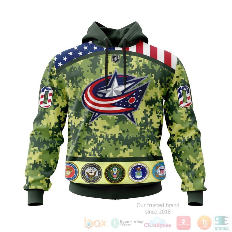 TOP NHL Columbus Blue Jackets Honor Military Green Camo Color All Over Print Custom 3D Hoodie, Shirt 14