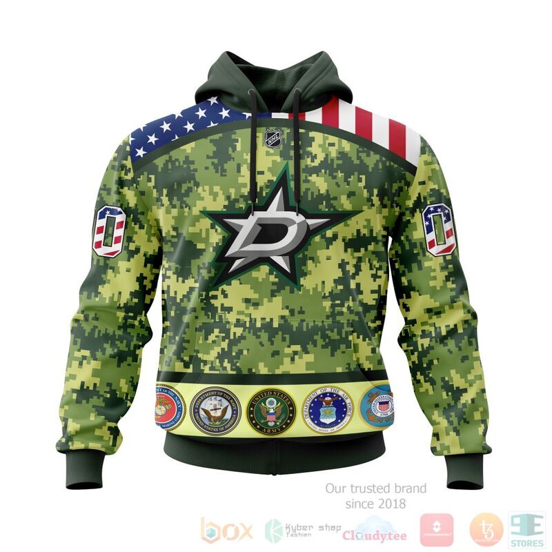 TOP NHL Dallas Stars Honor Military Green Camo Color All Over Print Custom 3D Hoodie, Shirt 14