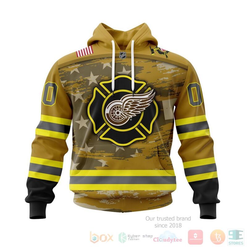 TOP NHL Detroit Red Wings Honnor Firefighter Yellow All Over Print Custom 3D Hoodie, Shirt 15