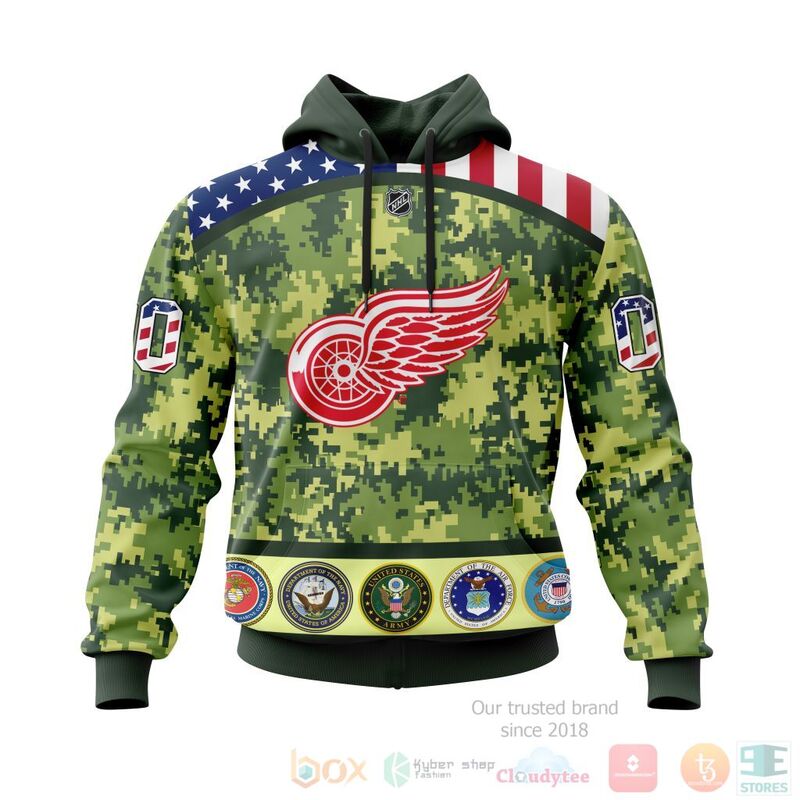 TOP NHL Detroit Red Wings Honor Military Green Camo Color All Over Print Custom 3D Hoodie, Shirt 14