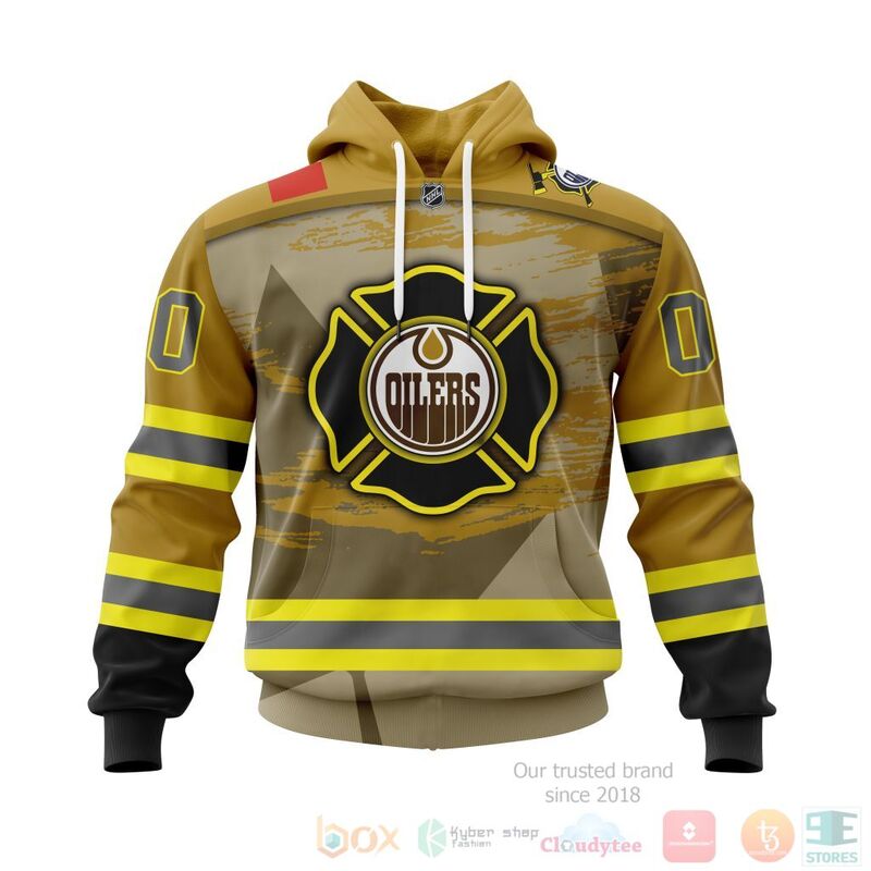 TOP NHL Edmonton Oilers Honnor Firefighter Yellow All Over Print Custom 3D Hoodie, Shirt 14