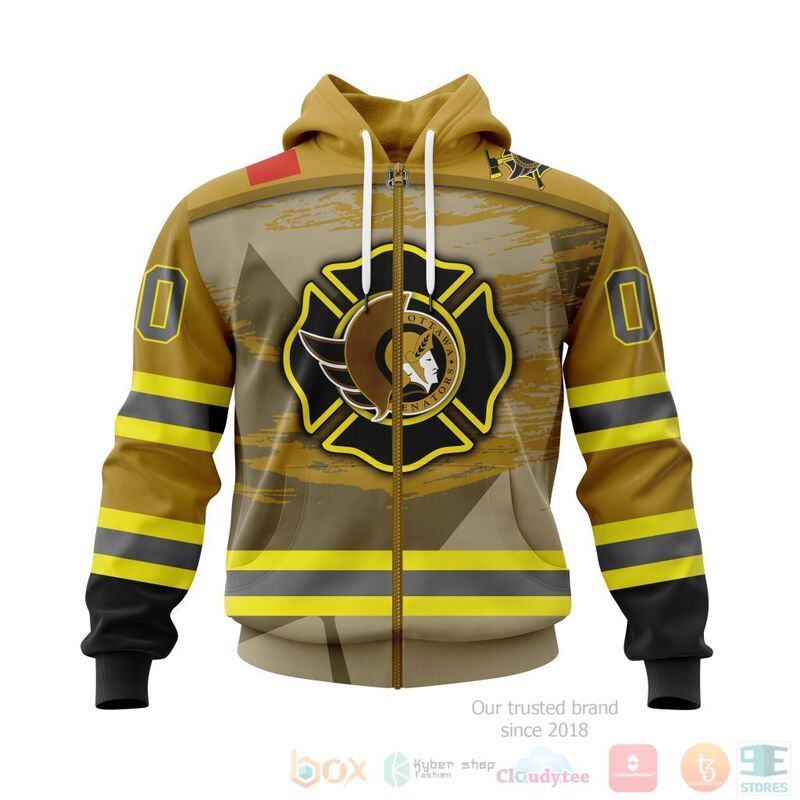 Alternative view of TOP NHL Ottawa Senators Honnor Firefighter Yellow All Over Print Custom 3D Hoodie, Shirt
