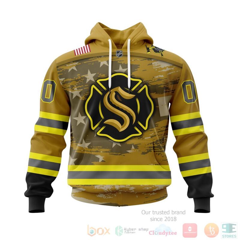 TOP NHL Seattle Kraken Honnor Firefighter Yellow All Over Print Custom 3D Hoodie, Shirt 15