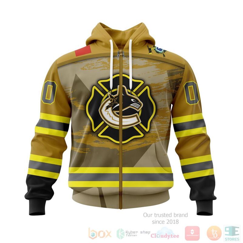 Alternative view of TOP NHL Vancouver Canucks Honnor Firefighter Yellow All Over Print Custom 3D Hoodie, Shirt