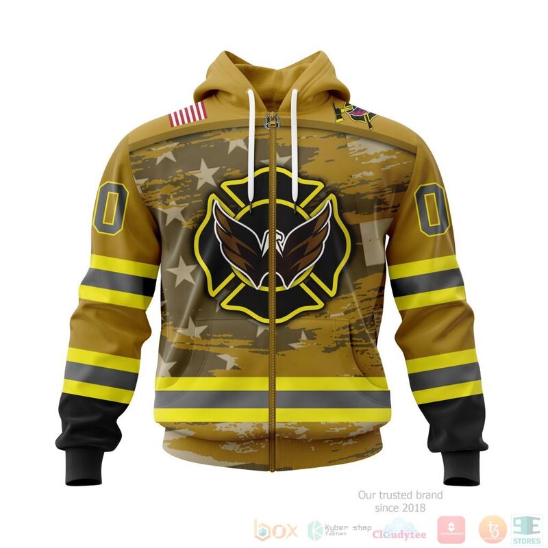 Alternative view of TOP NHL Washington Capitals Honnor Firefighter Yellow All Over Print Custom 3D Hoodie, Shirt