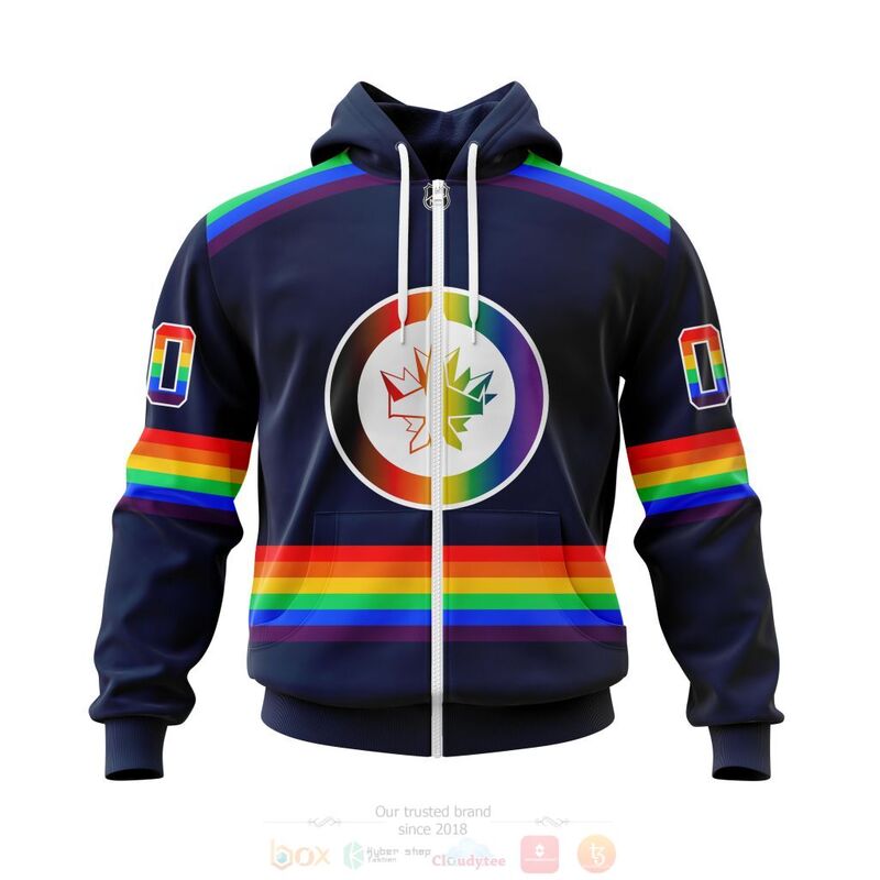 Alternative view of TOP NHL Winnipeg Jets LGBT Pride Navy Color Personalized Custom 3D T-Shirt, Hoodie