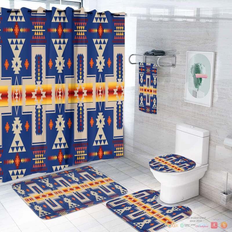 NEW Navy Tribe Design Native American Shower Curtain Set 3