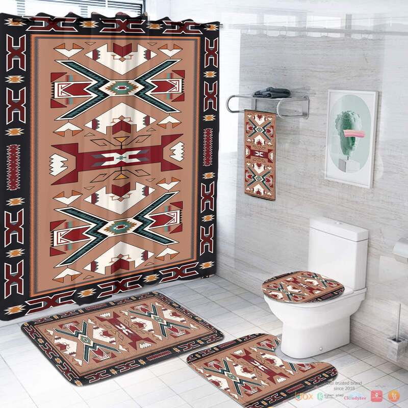 NEW Orange Brown Geometric Native American Shower Curtain Set 3