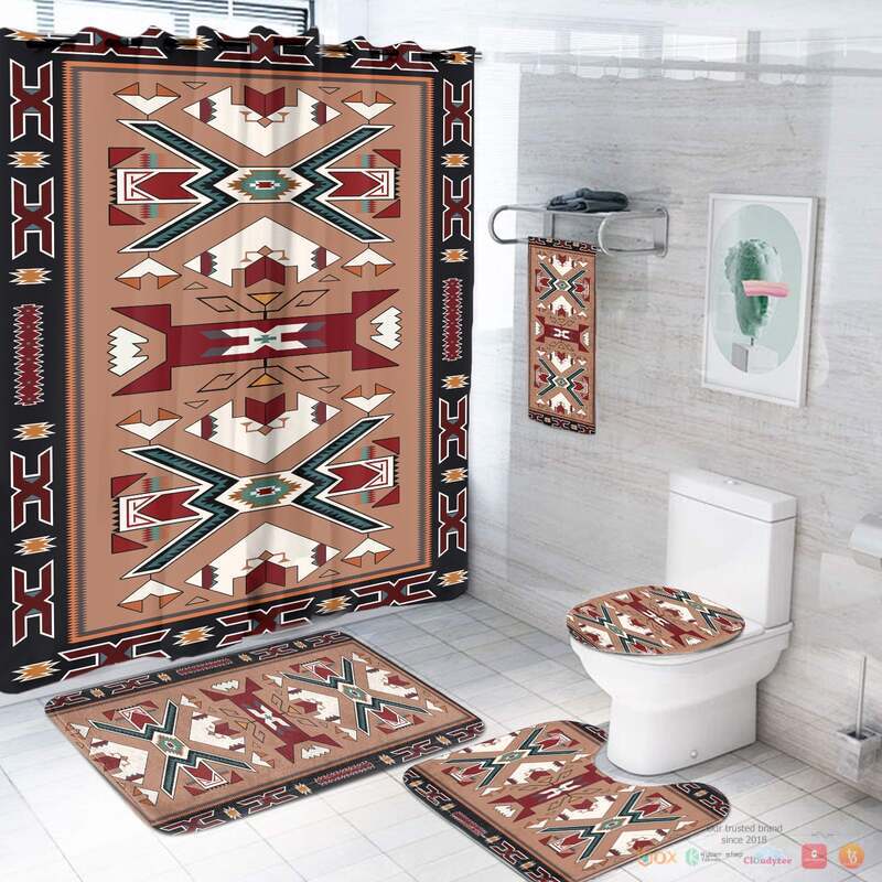 NEW Orange Geometric Native American Shower Curtain Set 2