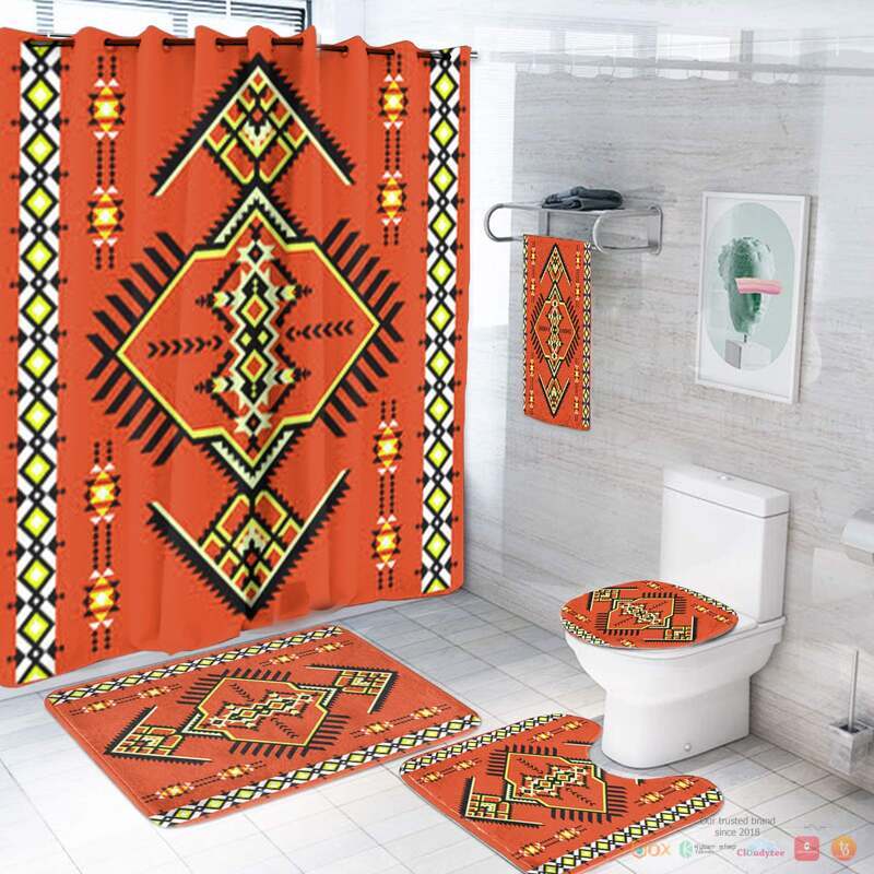 NEW Orange Simple Pattern Native American Shower Curtain Set 2