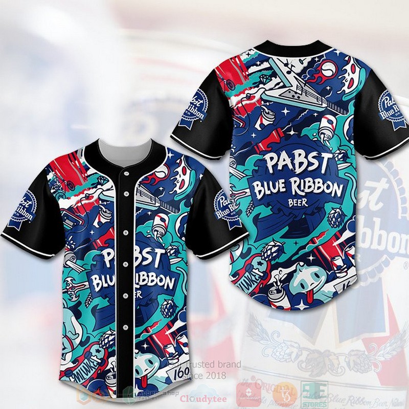 BEST Pabst Blue Ribbon Beer black blue Baseball shirt 2