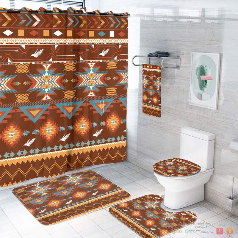 NEW Pattern Color Orange Native American Shower Curtain Set 3