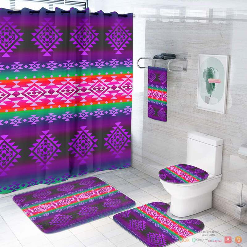 NEW Pattern Purple Native American Shower Curtain set 3