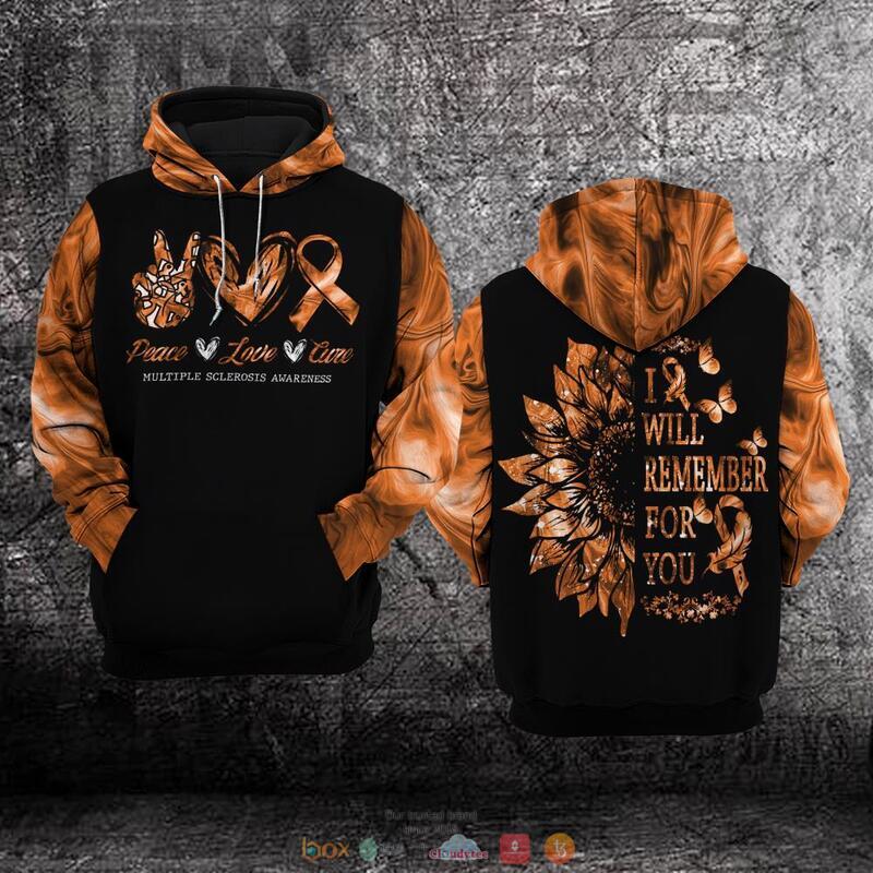 BEST Peace Love Cure sunflower Multiple Sclerosis Awareness all over print 3D hoodie 2