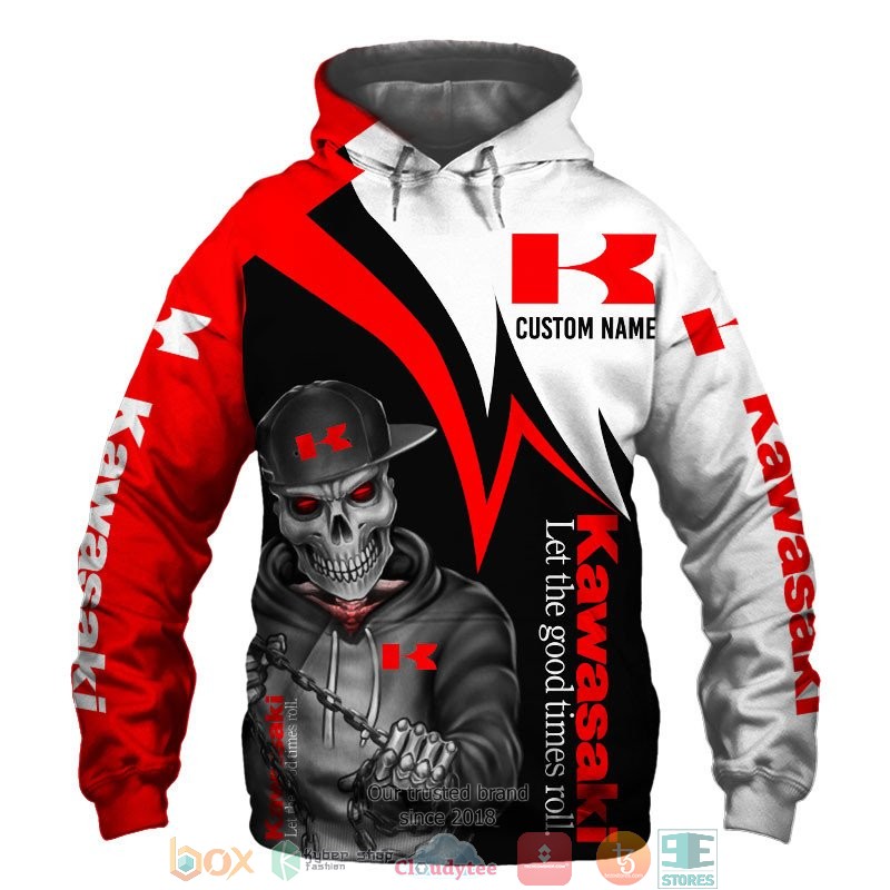 HOT Kawasaki Let's the good time roll Skull Custom name full printed shirt, hoodie 1
