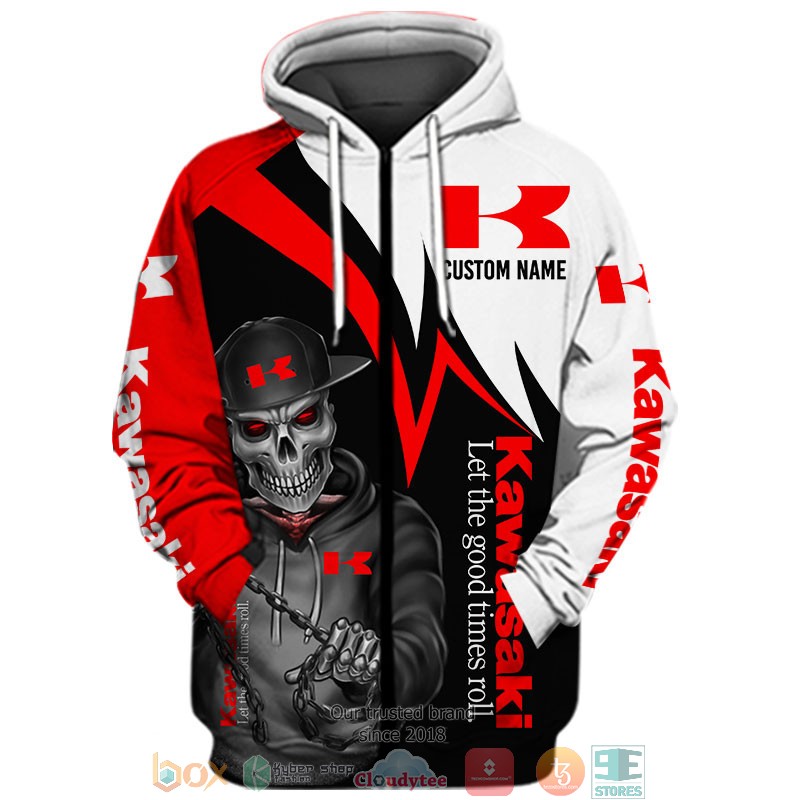HOT Kawasaki Let's the good time roll Skull Custom name full printed shirt, hoodie 26
