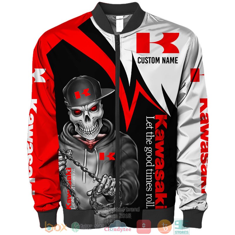 HOT Kawasaki Let's the good time roll Skull Custom name full printed shirt, hoodie 6