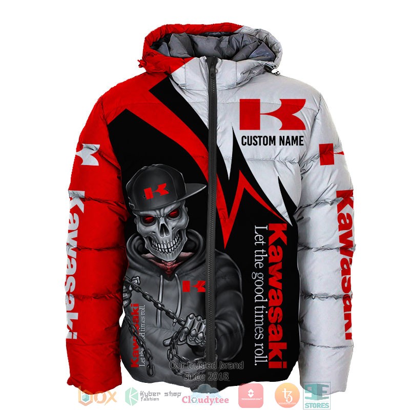 HOT Kawasaki Let's the good time roll Skull Custom name full printed shirt, hoodie 7