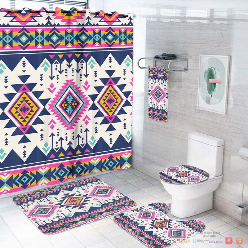 NEW Pink Pattern Native American Shower Curtain Set 3