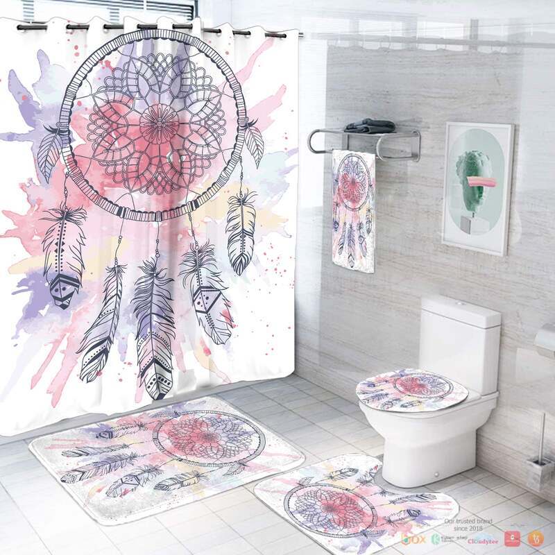 NEW Pink Water Color Dream Catcher Native American Shower Curtain Set 3