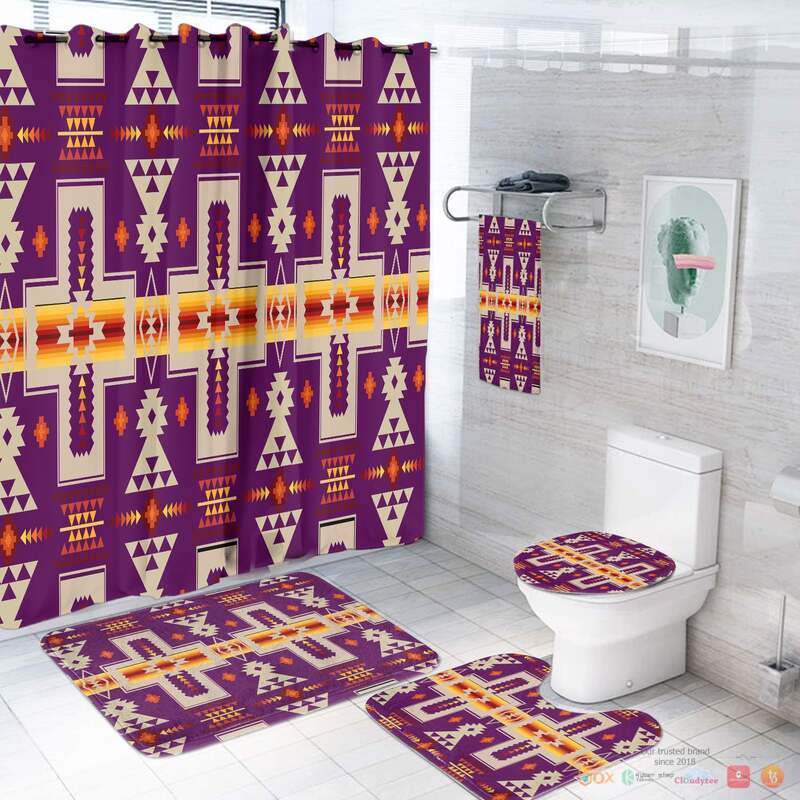 NEW Purple Tribe Design Native Native American Shower Curtain Set 3